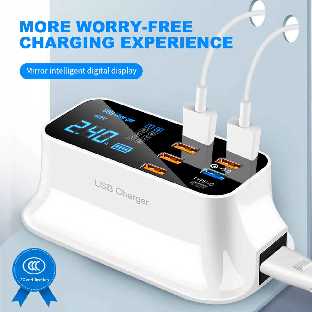 Зарядная станция Asometech с 6 USB портами поддержкой быстрой зарядки 3.0 40 Вт|Зарядные