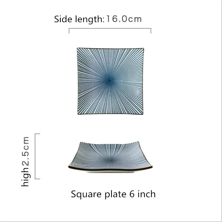 6 inch square plate Голубое годовое кольцо обеденная тарелка керамическая кухонная тарелка посуда набор блюд рисовый салат лапша миска суп кухонный инструмент для приготовления пищи - Цвет: 6 inch square plate