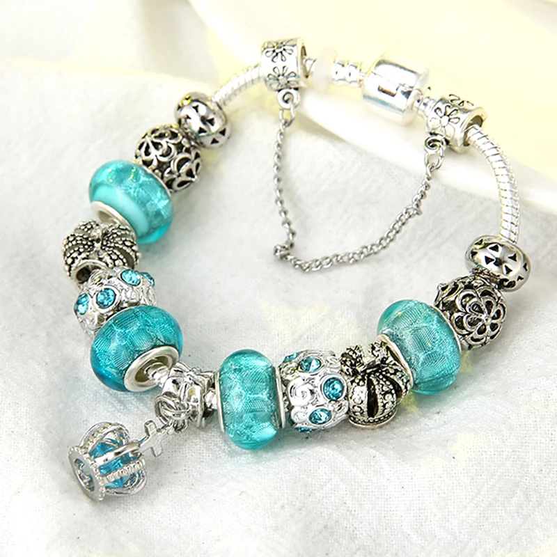 CUTEECO 2018 New European Lovers Trendy Jewelry Blue Crown Charm Bracelets &amp Bangles Beads fits Brand Femme | Украшения и