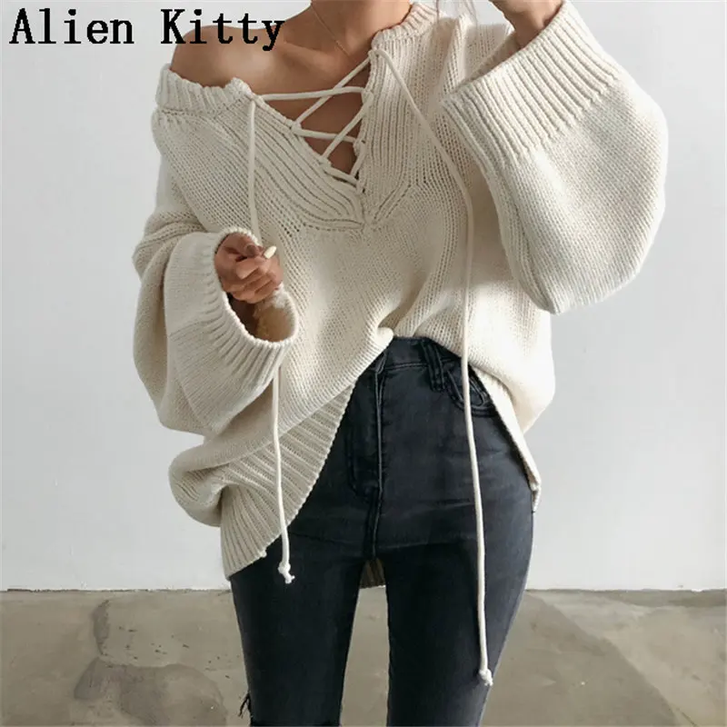 Новый зимний тонкий сексуальный теплый свитер Alien Kitty в стиле ленивых верхняя
