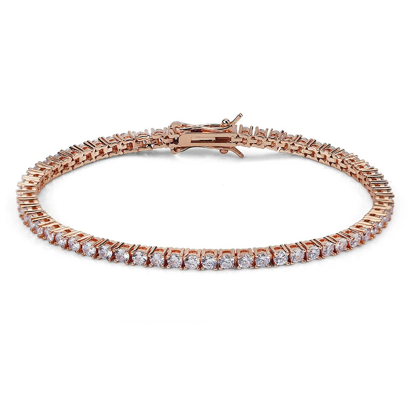 Хип хоп Bling Iced Out кубический циркон браслет теннисная цепочка браслеты для женщин и мужчин 1 ряд CZ звено цепи ювелирные изделия золотистый Серебристый с розой " 8" - Окраска металла: Rose Gold