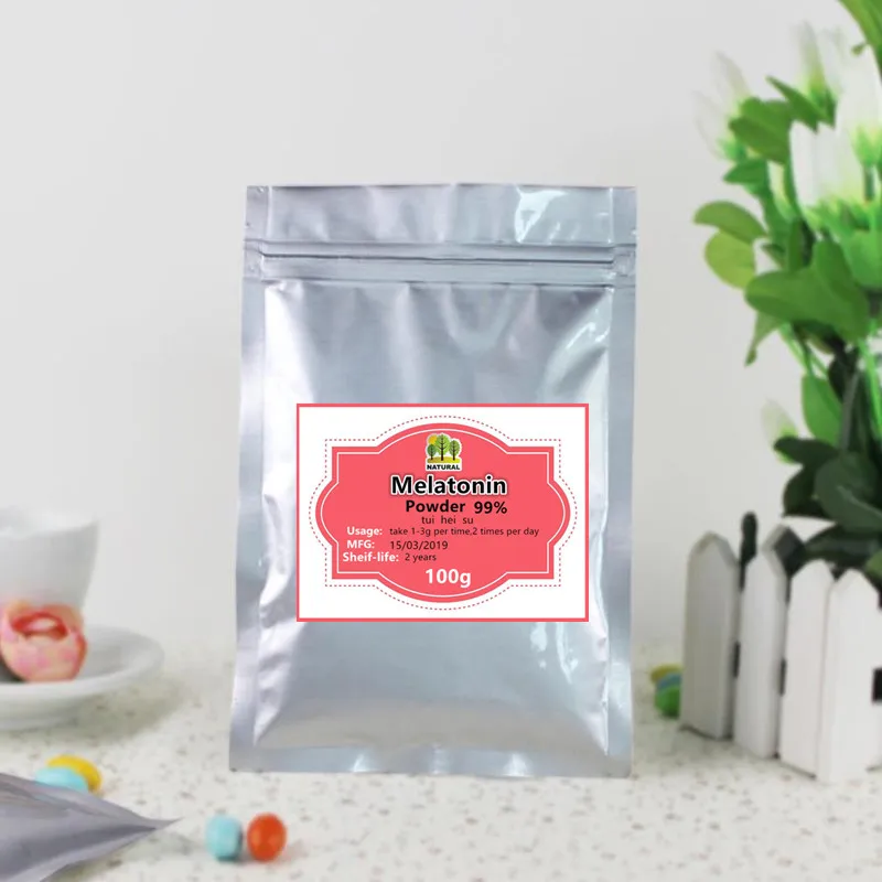 

100g High-quality pure 99% melatonin powder,tui hei su,improve sleep, anti-aging.Regulation of endocrine,free shipping