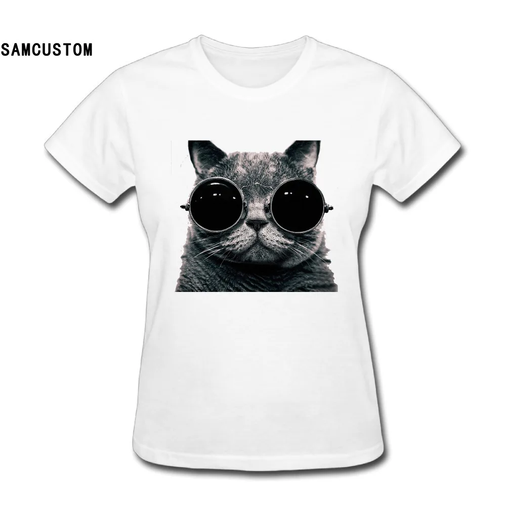 Женские футболки с котом и очками SAMCUSTOM Harajuku забавные повседневные женские топы