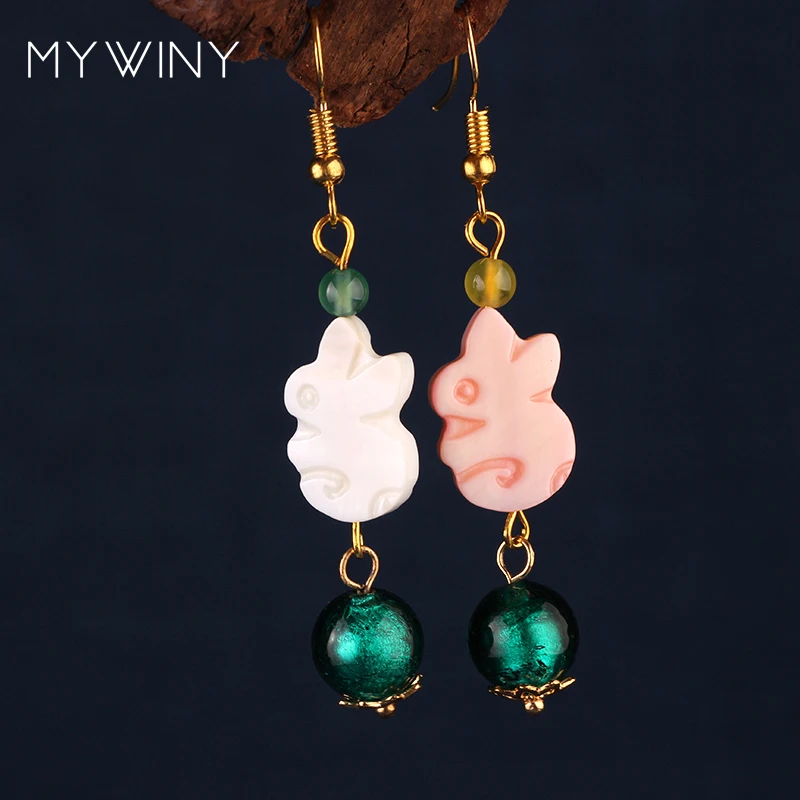 MYWINY этнические розовые белые серьги-подвески в виде ракушки кролика для женщин