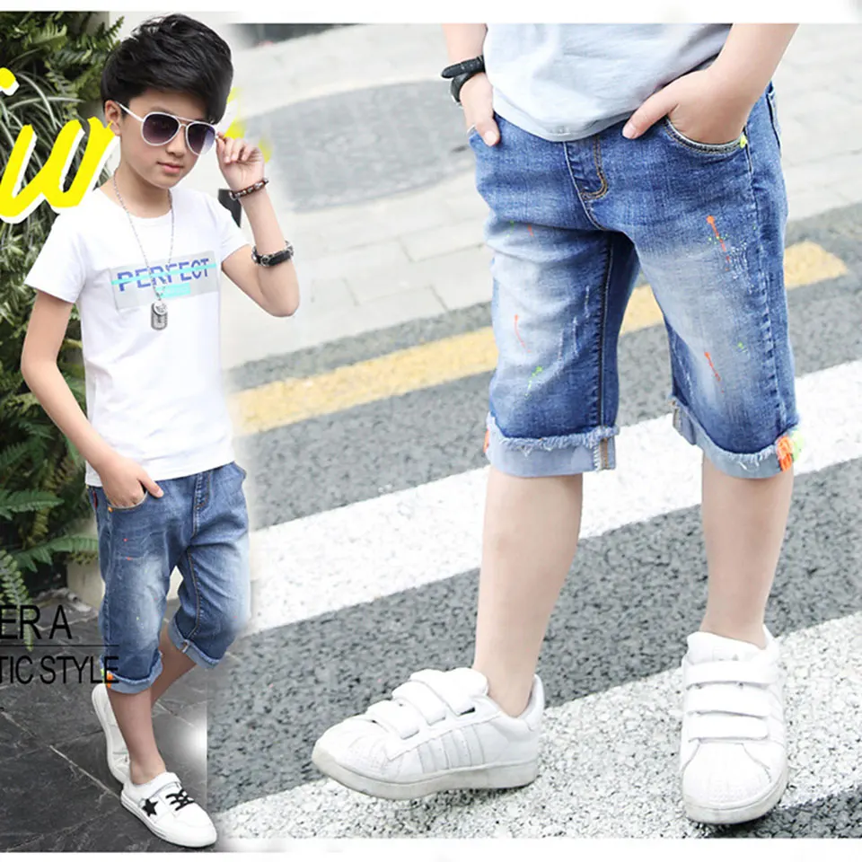 Лето 2018 лидер продаж шорты синего цвета для мальчиков до колена Детские