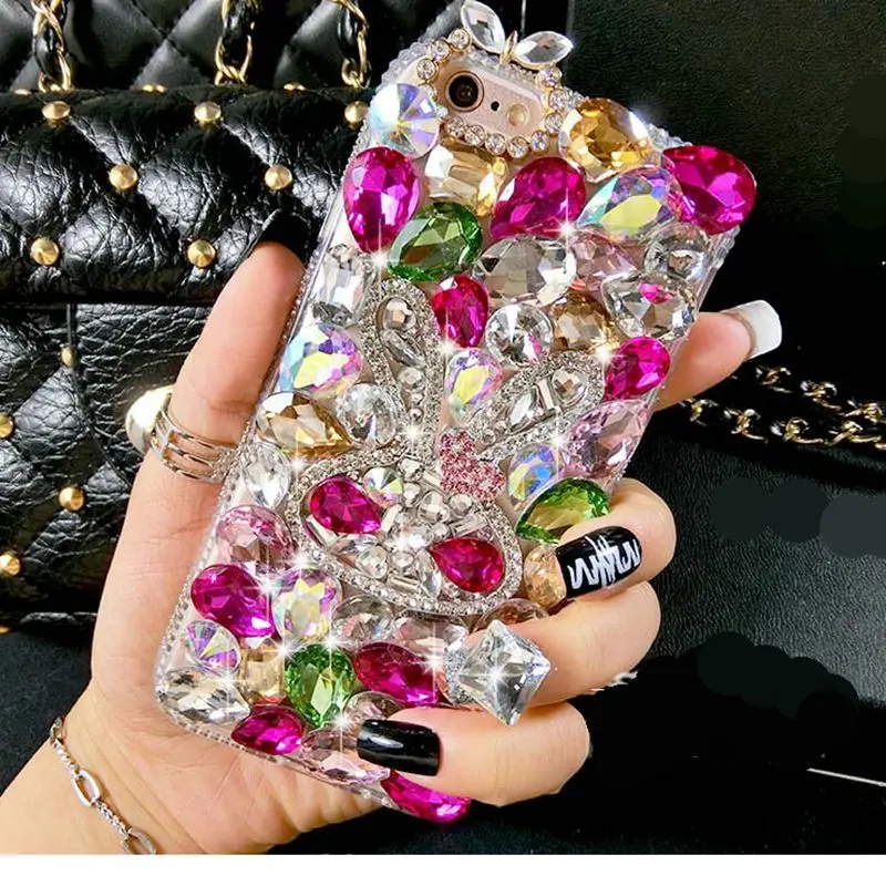 50 шт. luxuy заячьими ушками объектив со стразами Украшенные чехол для iPhone 5 6 7 Samsung
