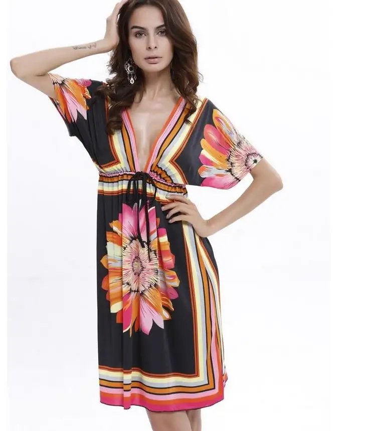 Женское винтажное пляжное платье в стиле Бохо с принтом пейсли и V образным