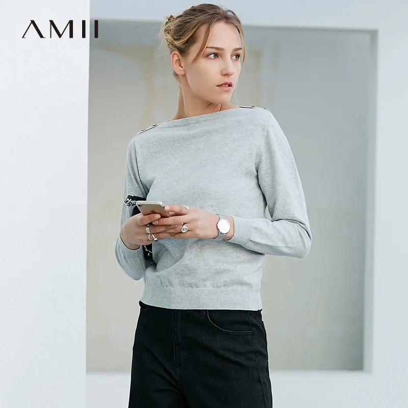 Amii минималистский повседневное для женщин осень 2018 г. свитер сплошной Slash