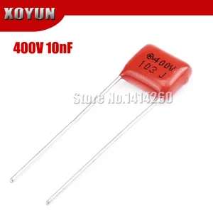 Полипропиленовый пленочный конденсатор, 10 шт., 400V103J, 0,01 мкФ, 10 нФ, 103, 400 В, шаг 10 мм, CBB