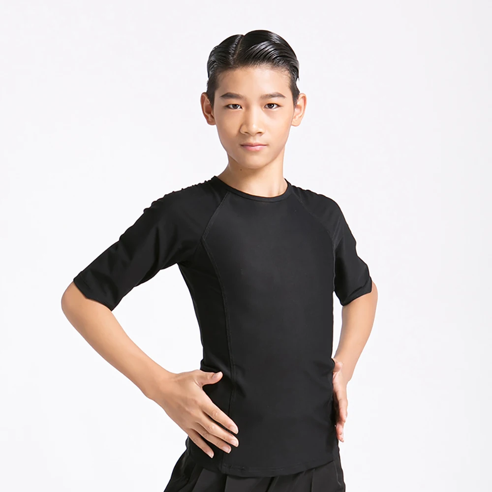 

Cheap Latin Dance Tops For Males More Size Black Short Sleeve Children Shirt Comfort School Boys Rehearsal Ballroom Shirts B062