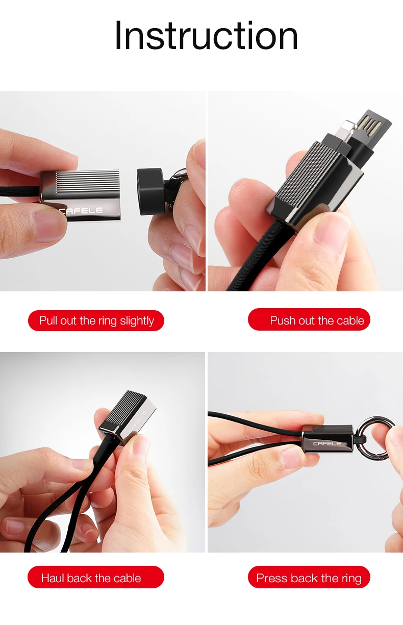 CAFELE 2 в 1 чемодан Мини Брелок Micro USB кабель для iPhone X Xr XS MAX 8 7 6s plus 2A Быстрая зарядка 18 см кабель для huawei