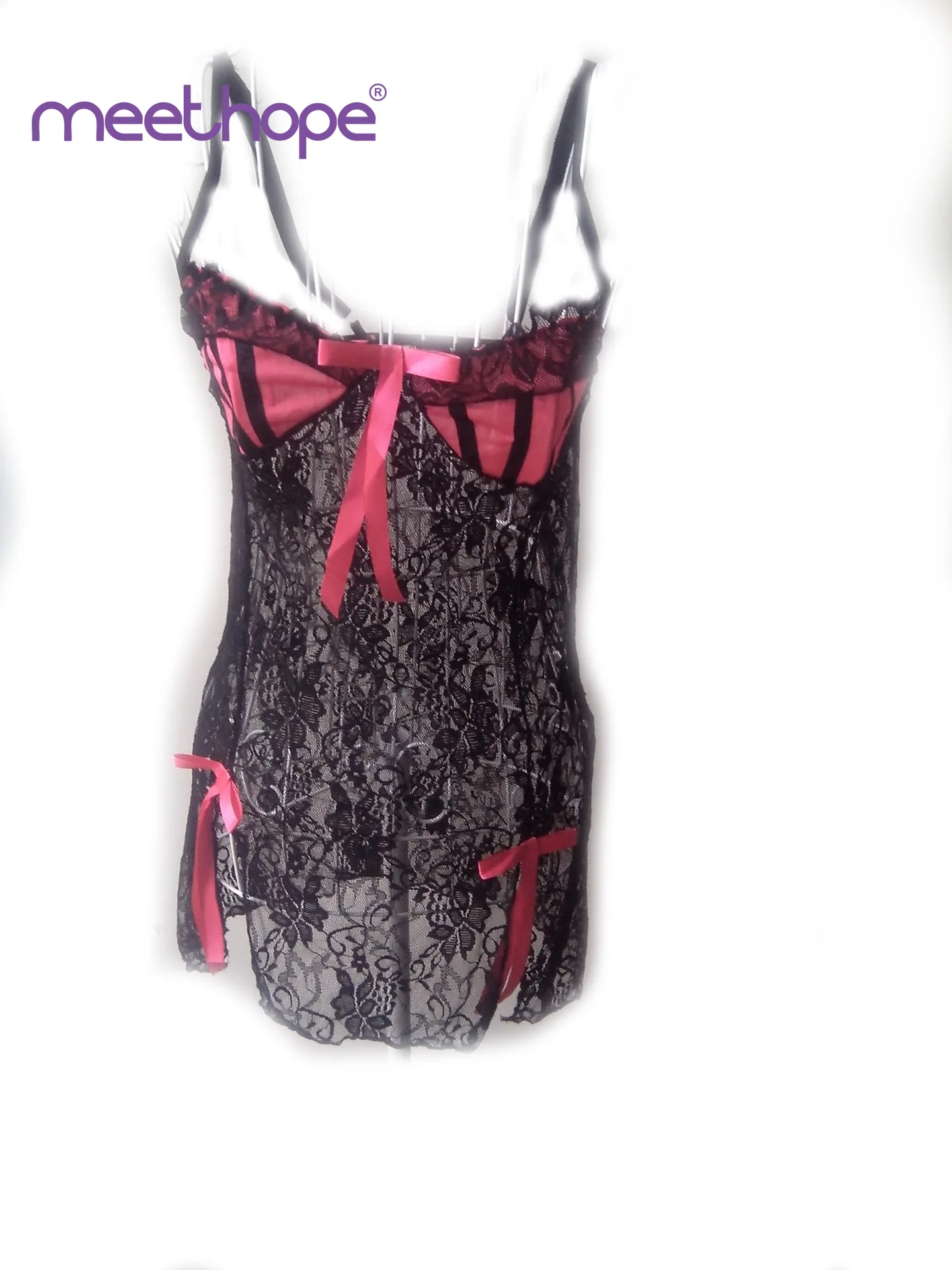 Пикантная Женская Прозрачная Кружевная Пижама на бретельках с пятью рукавами и