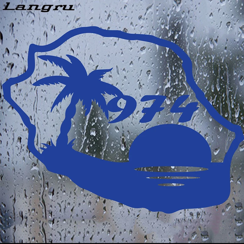 Langru стикер 974 карта острова, кокосовое дерево мотоцикл бампер внедорожника окна автомобиля автомобильные наклейки виниловые наклейки Jdm