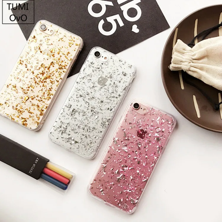 Роскошный 3D Блестящий сверкающий золотой лист Мягкий ТПУ чехол для iPhone 5S 6 6s 7 Plus