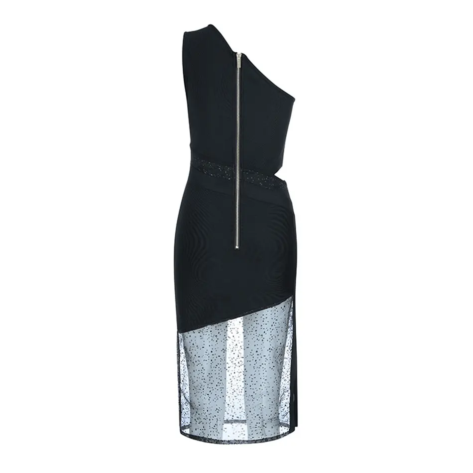 Женское облегающее платье DressBird черное кружевное на одно плечо без рукавов для