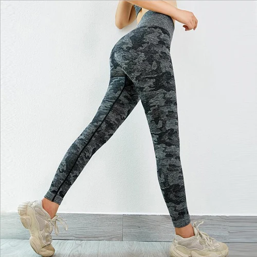 Gray Women Seamless Leggings Push Up Yoga Pants Sport Trouser Workout High Waist Running Gym Tight Stretch Fitness Stripe Legging - Цвет: Gray