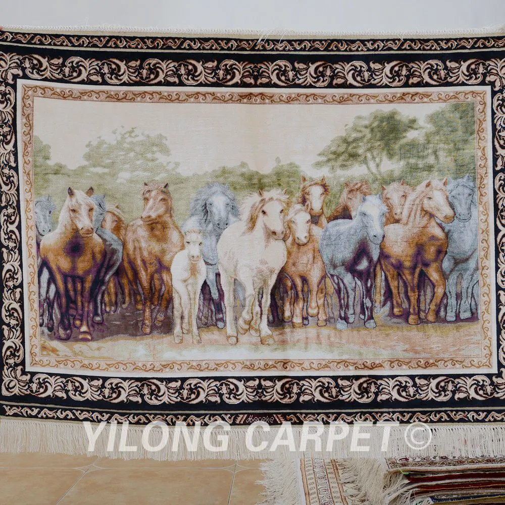 Yilong 3 'x 4' Античная лошадь дизайн шелковый ковер изысканный персидский ковры из