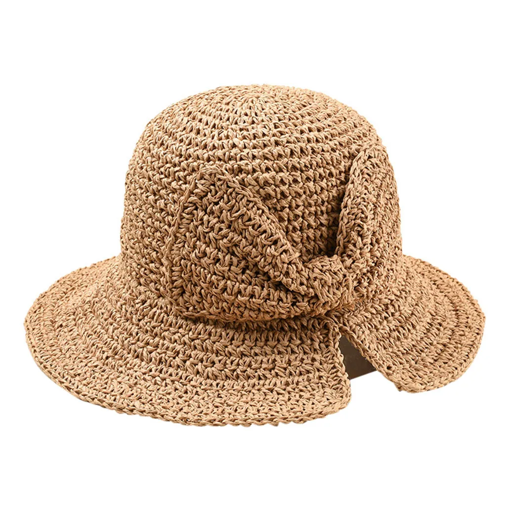 Khaki Модная Солнцезащитная шляпа с бантом Raffia, широкие свисающие поля, летние шляпы для женщин, Пляжная Панама, соломенный котелок, Панама, пляжная шляпа, Femme, Солнцезащитная шляпа# p4 - Цвет: Khaki