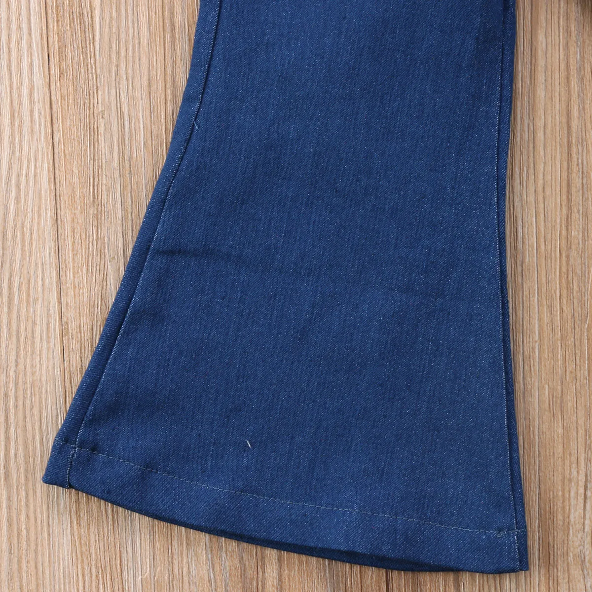 Toddler Kids Girls Denim Strap Bib Pants Little Flare Sleeve Boot Cut Jeans Overalls Clothes 1-6T Fille Clothing | Детская одежда и