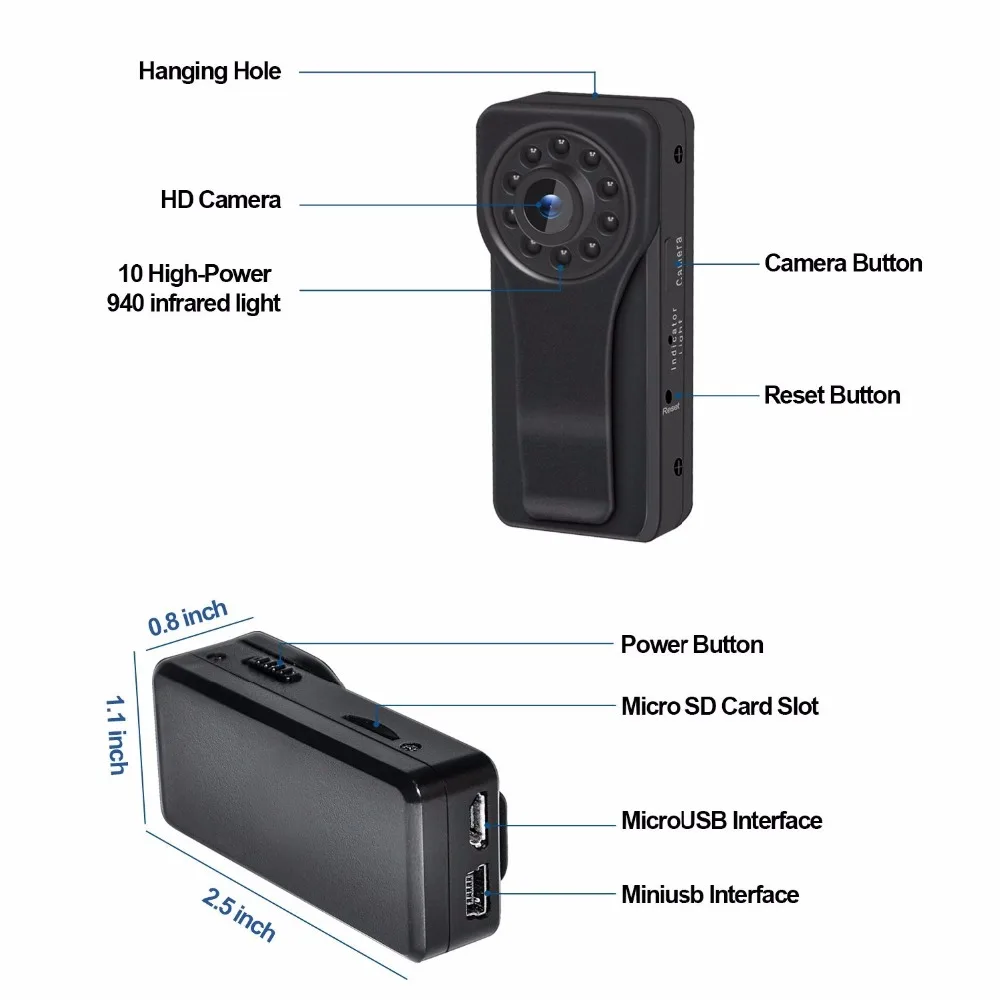 Мини HD 1080P беспроводная wifi ip камера Полицейская для тела мотоциклетная