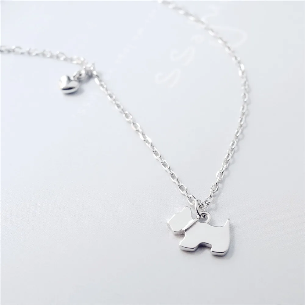 Ожерелье с милой собакой и сердцем для женщин серебро 100% пробы 925 ювелирные