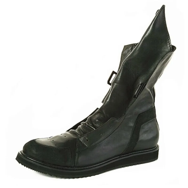 

Fashion black luxury businessman flat Military high boots genuine leather round toe knight male Boots