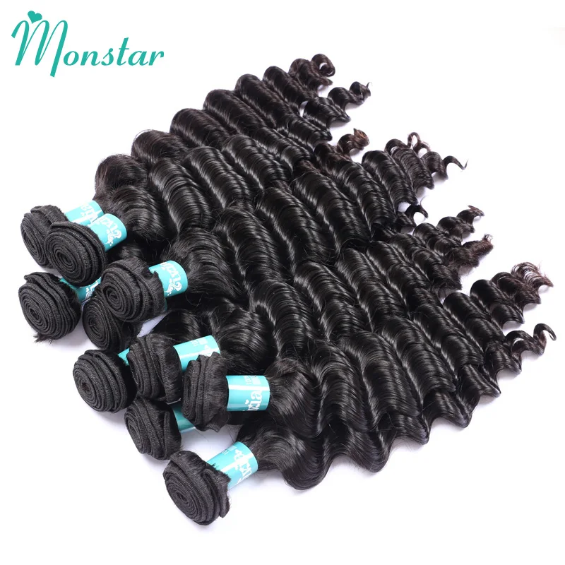 Monstar бразильский Волосы remy свободные глубокая волна Связки с закрытием 12 30 дюймов