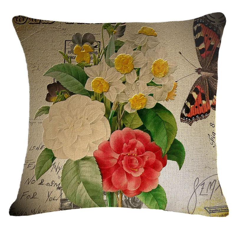 Горячая Распродажа хлопковый льняной чехол для подушки с цветочным рисунком