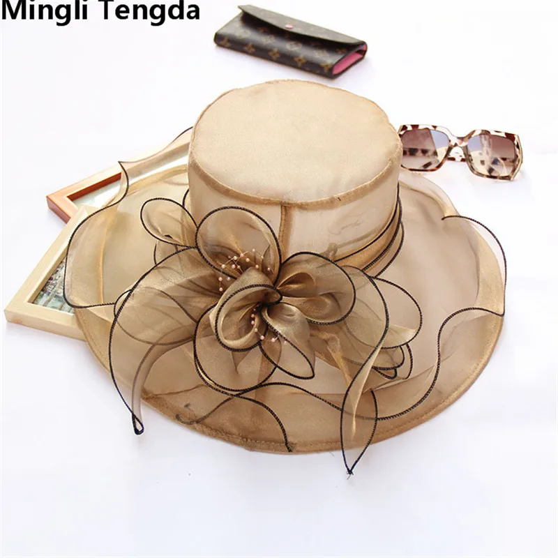 Mingli Tengda, новинка, Элегантные Свадебные шляпы для женщин, вуалетки, свадебная шапка, шапка с цветком, свадебные аксессуары, chapeau mariage - Цвет: Brown