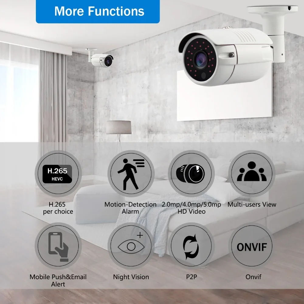 H.265 + 16CH NVR CCTV Kit 5.0MP камера ночного видения POE полная наружная Водонепроницаемая