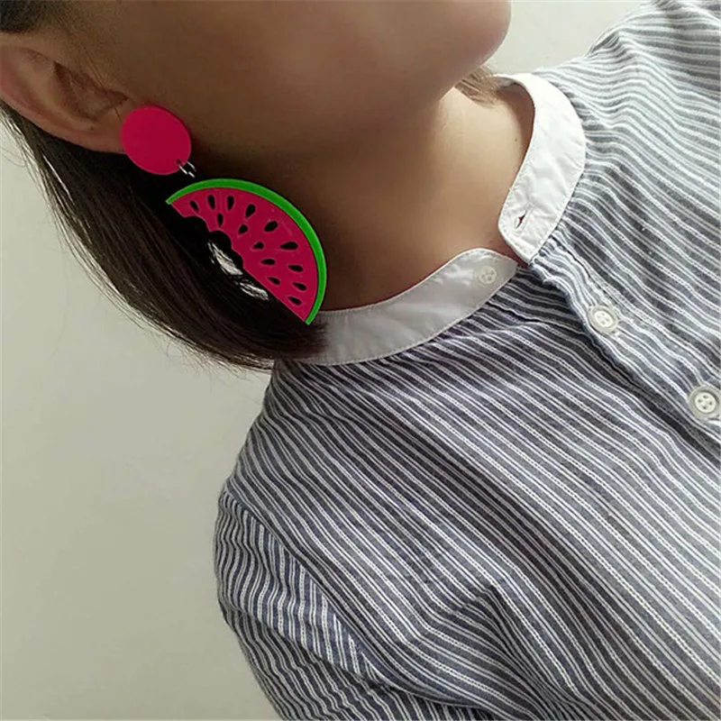 Wukaka Fashion Cool Watermelon Pendant Earrings Exaggerated Personality Earring For Women Party Gifts earrings Jewelry | Украшения и