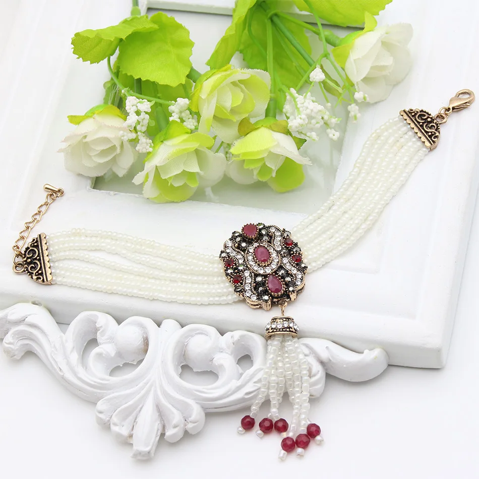 Модный античный цветочный браслет из бисера Турецкая бижутерия Ретро Золотой