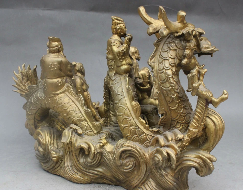 14 Chinese Folk Myth Brass Eight Immortal God Ride Dragon Crossing River Statue | Дом и сад