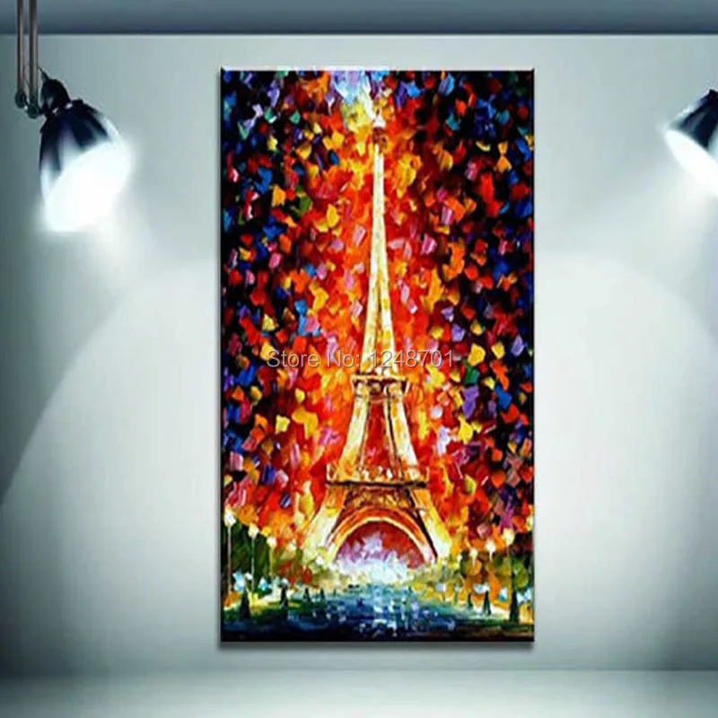 

Handpainted modern design night light tower scnery palette knife oil painting on canvas large home wall decoartion art