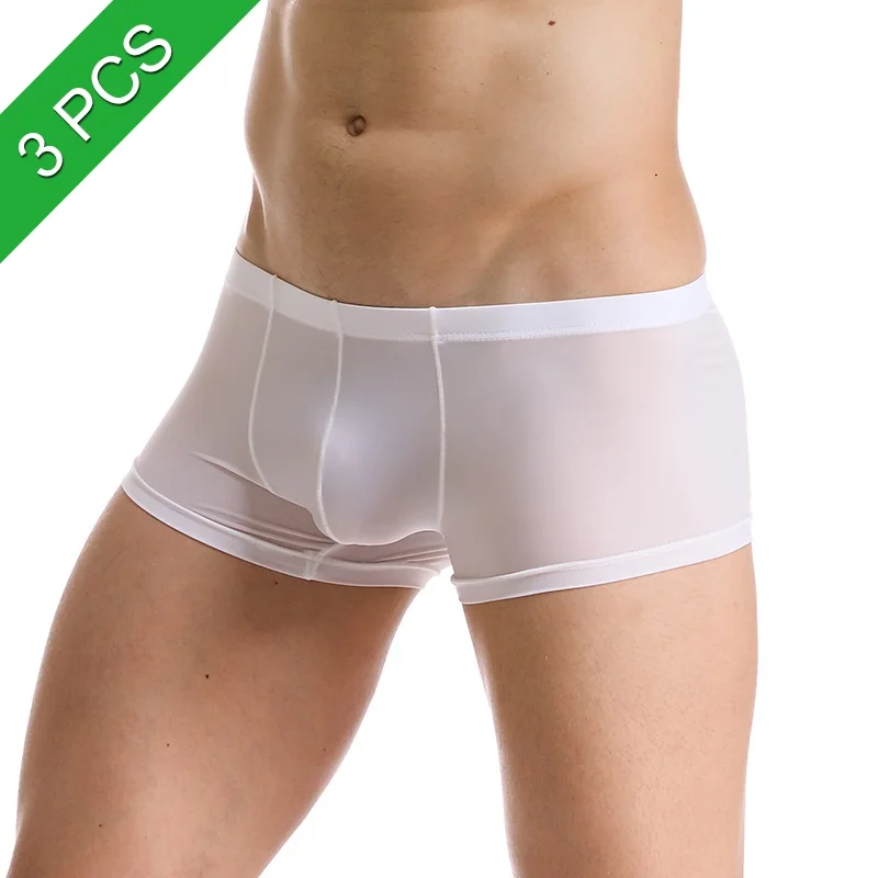 Прозрачное мужское сексуальное нижнее белье Ropa Interior Hombre Calzoncillos Marcas шелковые боксеры с низкой талией мужские бесшовные нейлоновые спандекс трусы - Цвет: Men Boxers Underwear