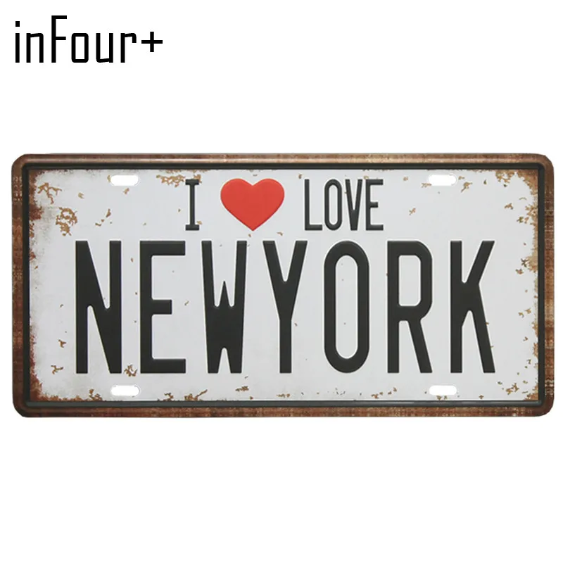 [InFour +] I Love NEWYORK пластина металлическая для автомобиля с номером жестяная вывеска