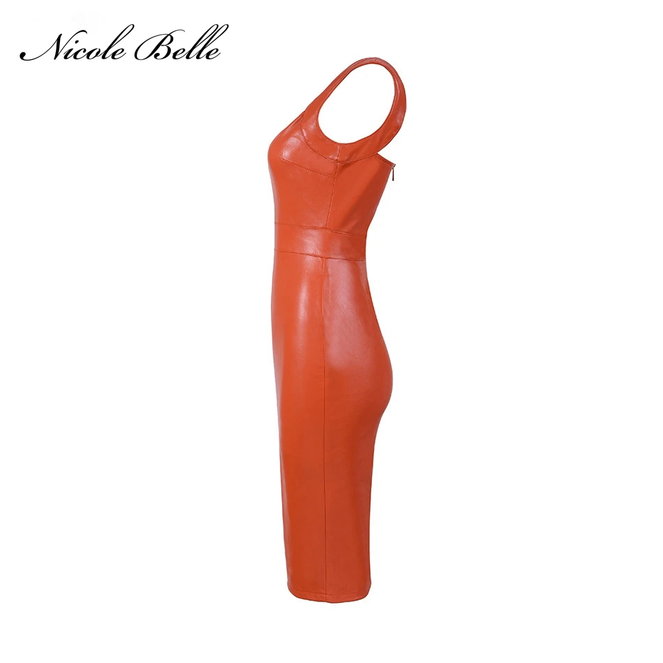 NICOLE BELLE2019new Мода знаменитостей Подиум pu платье Оранжевый v образный вырез клинья