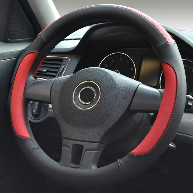 39-40cm red Кожаное рулевое колесо крышка 35/36/37/38/39/40 см спортивный Стиль автомобильный чехол для укладки волос для VW Гол Polo, ford Mazda Kia hyundai - Название цвета: 39-40cm red