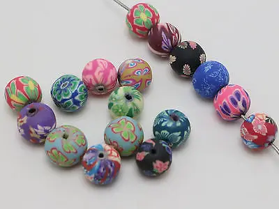 

50 Mixed Colour Polymer Clay Round Beads 10mm (3/8") Jewelry Finding
