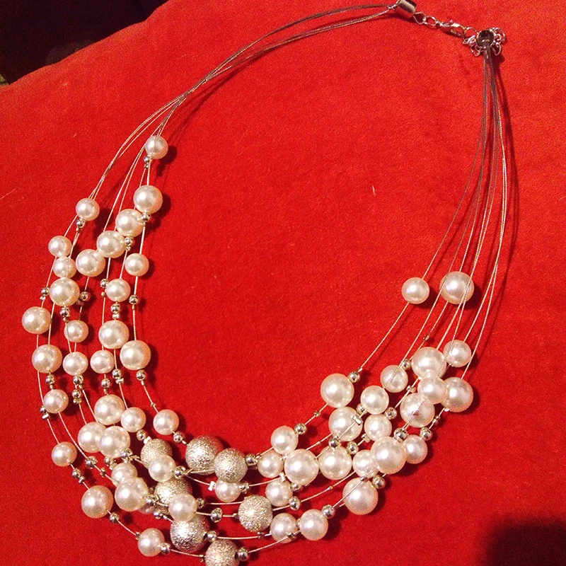 Модное многослойное жемчужное ожерелье из бисера короткая цепочка на ключицы