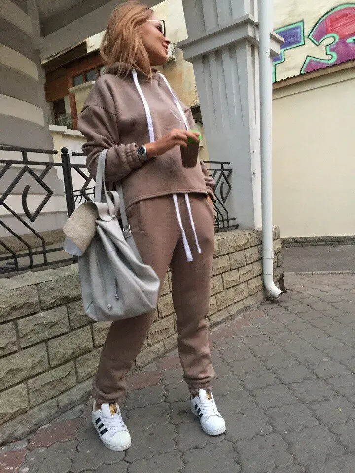 Brand New 2 Piece Set Women Hoodies Pant Clothing Warm Newest Clothes Ladies Solid Tracksuit Top Pants Suit |