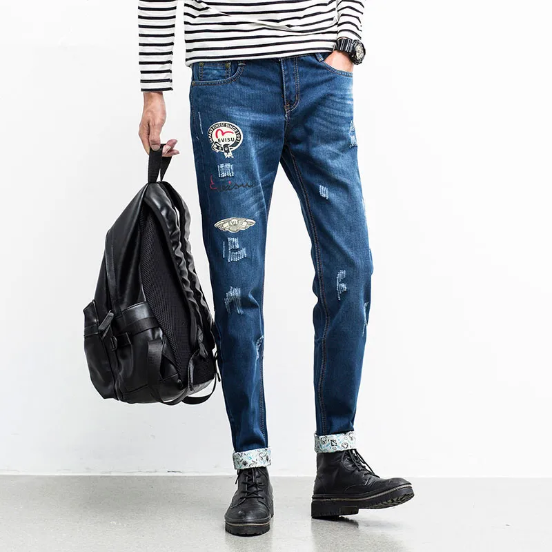 Разорвал Отверстие Джинсы Мужчин 2017 Мода Повседневная Мужские Прямые Fit Жан Для