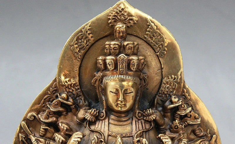 SCY China Buddhism Bronze 11 Head 1000 Arms Avalokiteshvara of Goddess Buddha Statue | Дом и сад