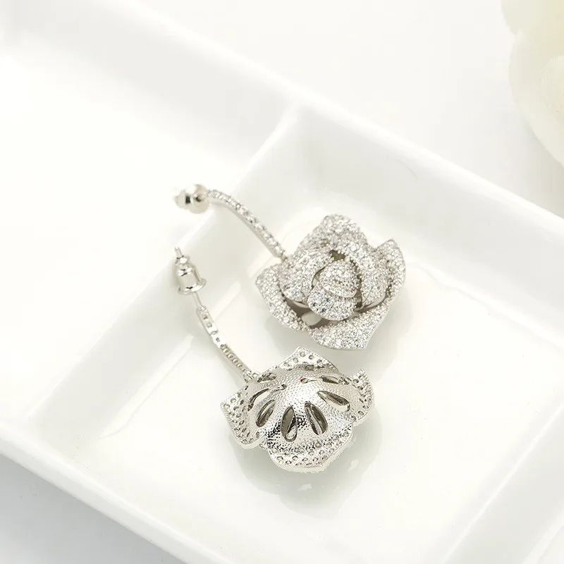 FXLRY New Design Romantic White CZ Cubic Zircon Flower Drop Pendant Necklace And Earrings Jewelry Set | Украшения и аксессуары