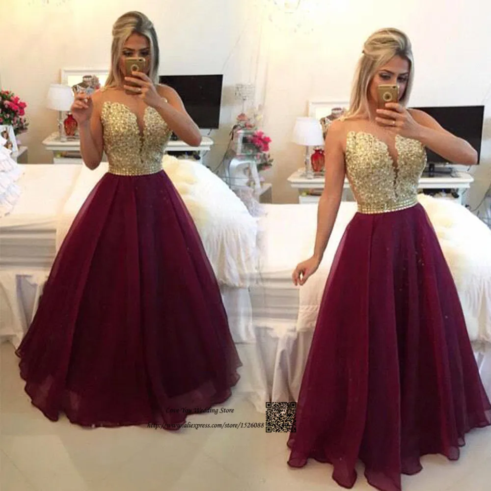 Robe de Soiree Courte 2017 Формальные Длинные вечерние платья органза цвета Бургунди