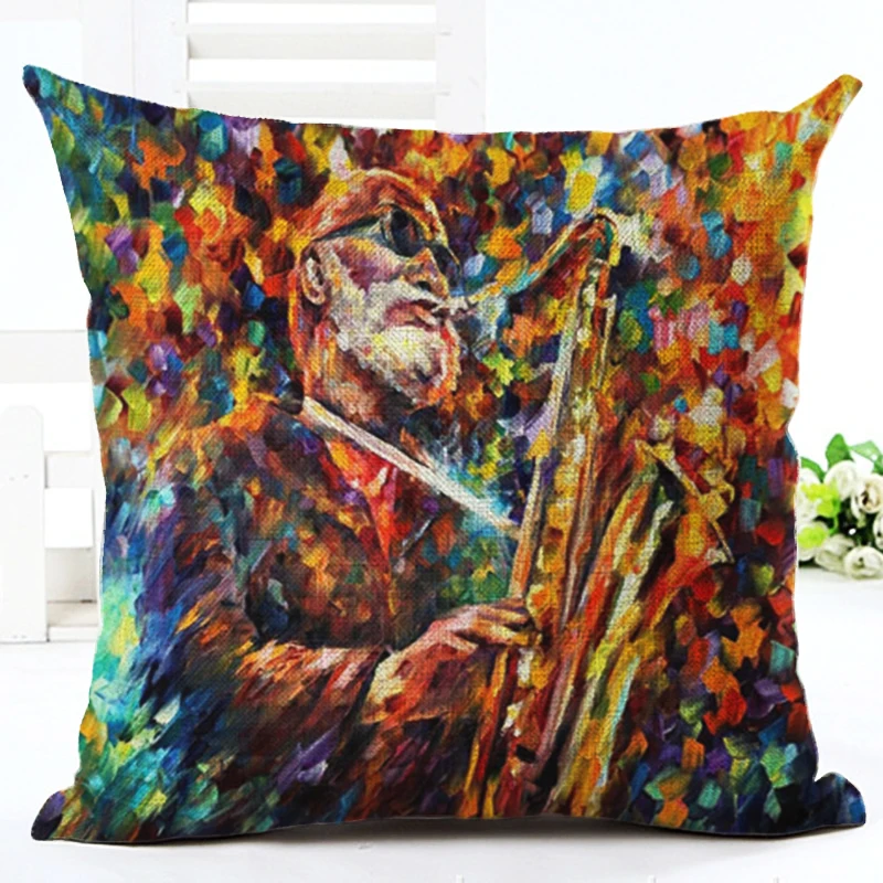 Fashion Oil Painting Style Cartoon Printed Cushion Linen Square Home Decor Seat Car Throw Pillow Almofadas Cojines |