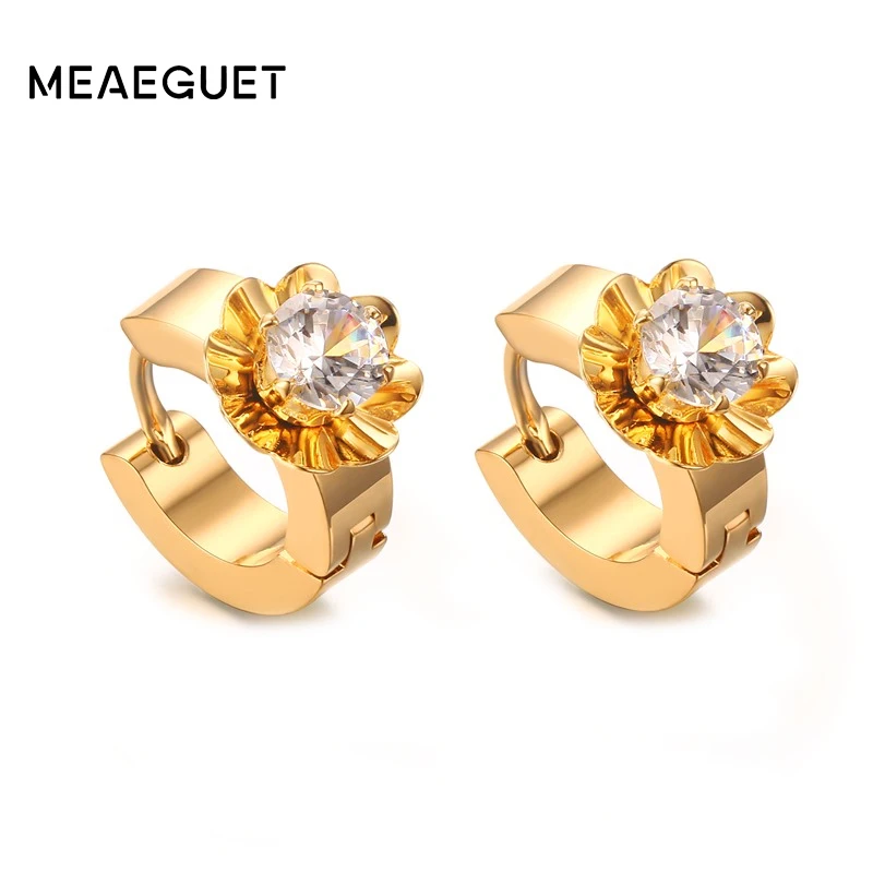 Meaeguet Детские хрустальные Huggie навесные серьги-кольца CZ камень из нержавеющей стали гипоаллергенные городские серьги-кольца