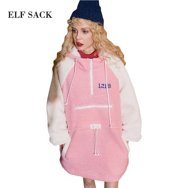 Женское пальто с капюшоном ELF SACK свободное толстое хлопковое вышитыми буквами