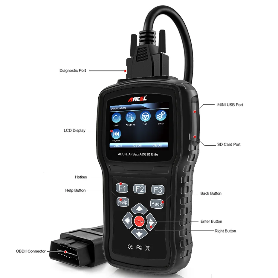 Ancel AD610 Pro OBD2 автомобильный диагностический сканер OBD 2 сканер Erase Airbag Crash Data ABS SAS полный двигатель Авто сканер работает для 68 автомобилей