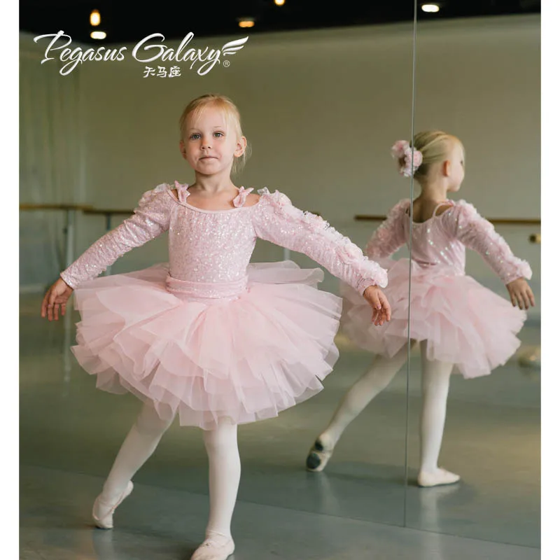 2018 Ballet Tutu The New Children's Female Long-sleeved Word Shoulder Strap Skirt Dress Costumes 1826 Training Exercises |